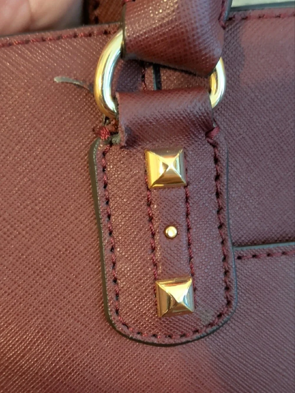 Michael Kors Wine Red Saffiano Leather Studded Satchel - Picture 5 of 6